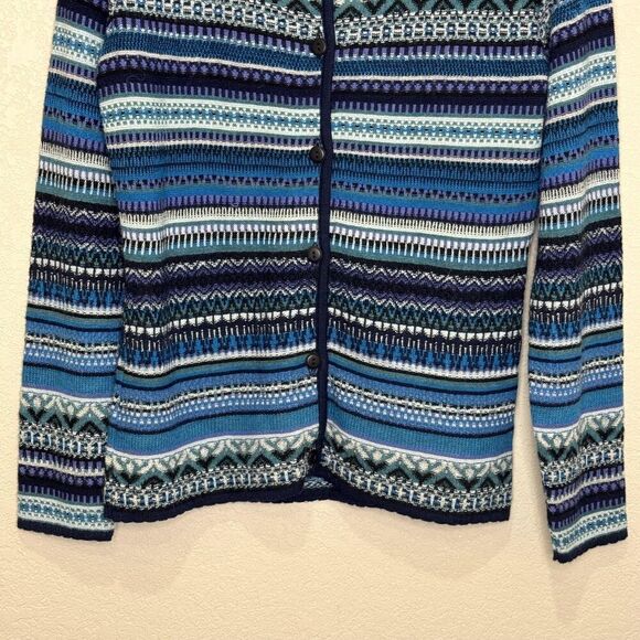 QINTI Sweater Womens Small Blue Multicolor 100% Baby Alpaca Button Cardigan Peru - Picture 5 of 7